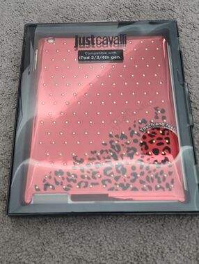 Just Cavalli Metallic Red Leopard-Accent iPad Case with Gold Studs